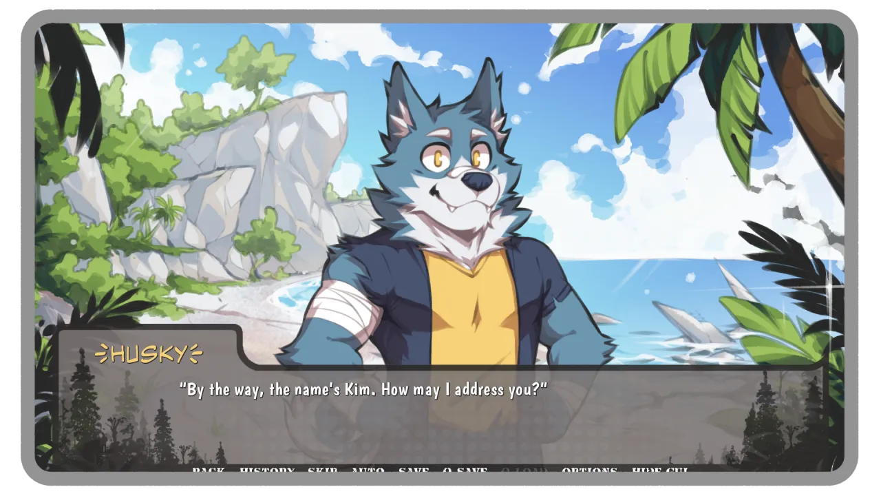 Stranded gameplay screenshot with beach dialogue